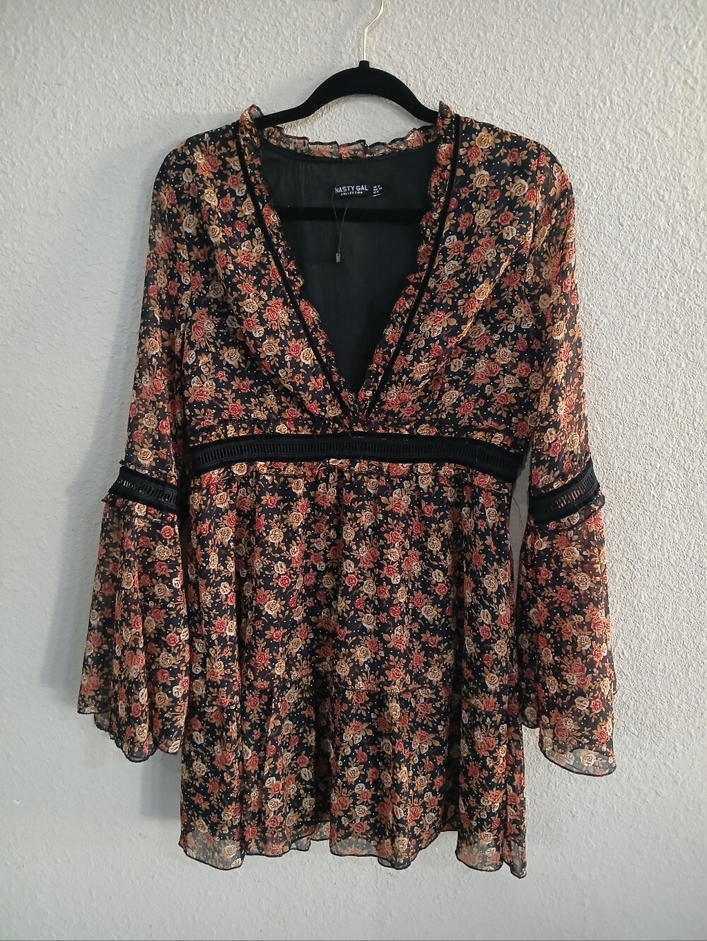 NWOT Nasty Gal Deep V Neck Bell Sleeve Dress
